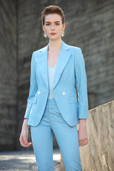 Blue V Neck Pantsuit Blazer - FashionByTeresa